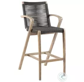 Brielle Outdoor Light Eucalyptus Wood and Charcoal Rope Bar Stool