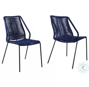 Clip Blue Rope Stackable Steel Outdoor Dining Chair Set of 2