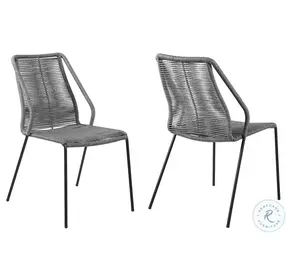 Clip Grey Rope Stackable Steel Outdoor Dining Chair Set of 2