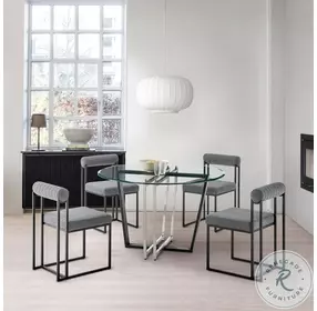 Devi Brushed Steel And Black Iron Round Dining Room Set