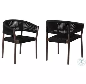 Doris Dark Eucalyptus Wood And Black Rope Outdoor Dining Chair Set of 2