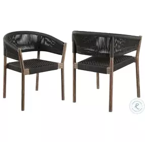 Doris Light Eucalyptus Wood And Charcoal Rope Outdoor Dining Chair Set of 2