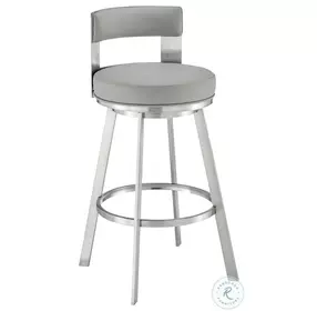 Flynn Light Gray And Brushed Stainless Steel Swivel 30" Bar Stool