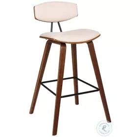 Fox Cream Faux Leather And Walnut Wood 28" Bar Stool