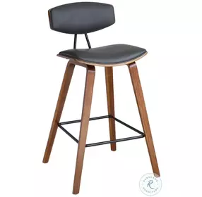 Fox Grey Faux Leather And Walnut Wood 28" Bar Stool