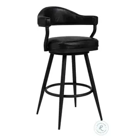 Amador Black Powder Coated And Vintage Black Faux Leather 26" Counter Height Stool