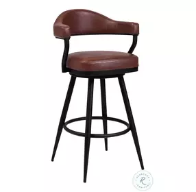 Amador Black Powder Coated And Vintage Coffee Faux Leather 26" Counter Height Stool