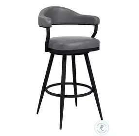 Amador Black Powder Coated And Vintage Gray Faux Leather 30" Bar Stool
