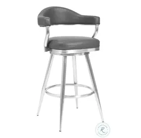 Amador Brushed Stainless Steel And Vintage Gray Faux Leather 30" Bar Stool