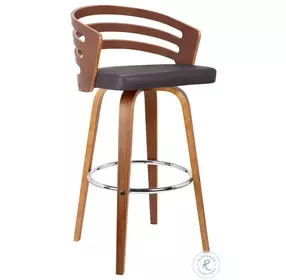 Jayden Brown Faux Leather And Walnut Wood 30" Swivel Bar Stool