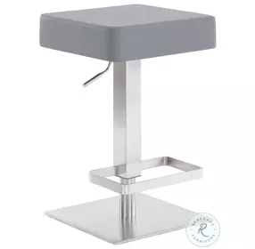 Kaylee Grey Faux Leather And Brushed Stainless Steel Adjustable Swivel Bar Stool
