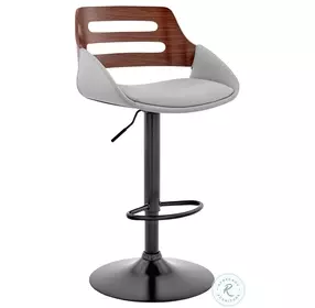 Karter Gray Faux Leather And Walnut Wood Adjustable Bar Stool