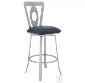 Lola Gray Faux Leather And Brushed Stainless Steel Contemporary 30" Bar Stool