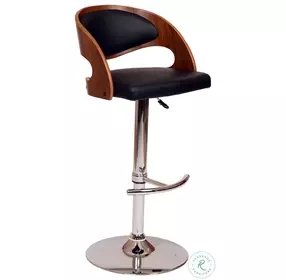 Malibu Black Faux Leather And Walnut Veneer Adjustable Swivel Bar Stool