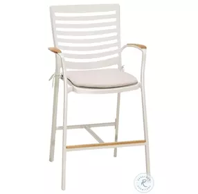 Portals Natural Teak Wood And Coral Sand Outdoor Patio Bar Stool