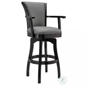 Raleigh Grey Faux Leather Wood Arm 30" Swivel Bar Stool