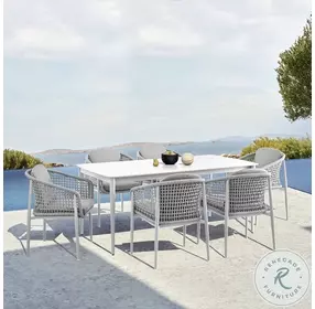 Rhodes Snowy Sintered Stone And Porcelain Outdoor Patio Rectangular Dining Room Set