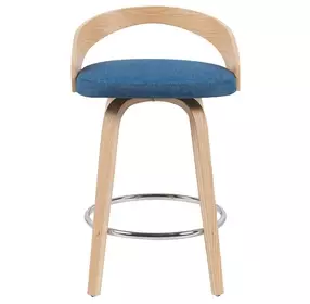 Sonia Oak and Blue Upholstered Swivel Counter Height Stool
