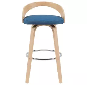 Sonia Oak and Blue Upholstered Swivel Bar Stool
