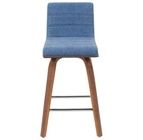 Vienna Walnut and Vintage Blue Upholstered Swivel Counter Height Stool