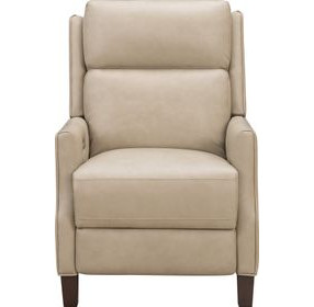 Ledger Cashmere Stone Leather Power Recliner with Power Headrest and USB Charging
