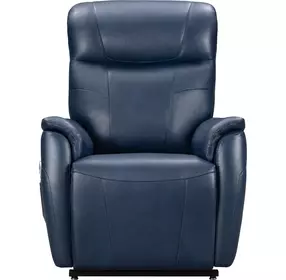 Leighton Marco Navy Blue Leather Lay Flat Power Lift Recliner with Power Headrest and Power Lumbar