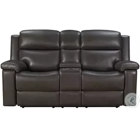 Leon Matteo Smokey Gray Leather 77" Triple Power Reclining Console Loveseat with USB Charging