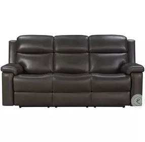 Leon Matteo Smokey Gray Leather 87" Triple Power Reclining Sofa with USB Charging and LED