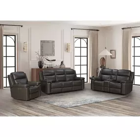 Leon Matteo Smokey Gray Leather Power Reclining Living Room Set with USB Charging