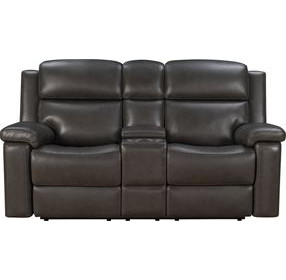 Leon Matteo Smokey Gray Leather 77" Triple Power Reclining Console Loveseat with USB Charging