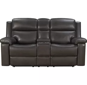 Leon Matteo Smokey Gray Leather 77" Triple Power Reclining Console Loveseat with USB Charging
