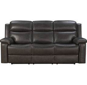 Leon Matteo Smokey Gray Leather 87" Triple Power Reclining Sofa with USB Charging and LED