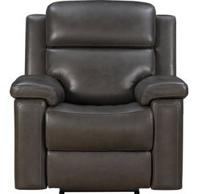 Leon Matteo Smokey Gray Leather Triple Power Recliner with USB Charging