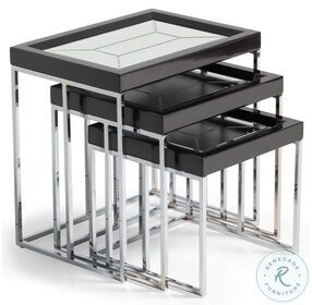 Monaco Elegance Glossy Charcoal Sand Nesting Tables Set of 3