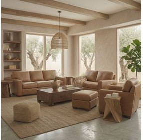 Inglewood Vintage Brown Derby Leather Living Room Set