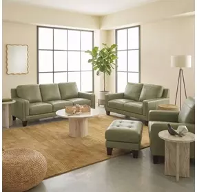 Vaughn Green Clover Leather Living Room Set