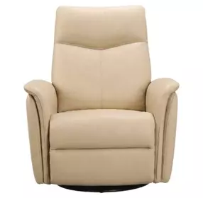 Ismere Taupe Leather Swivel Glider Power Recliner with Power Headrest and USB Charging