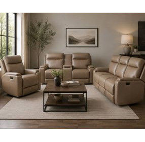 Bryant Tuscan Tan Leather Lay Flat Power Reclining Living Room Set with USB Charging