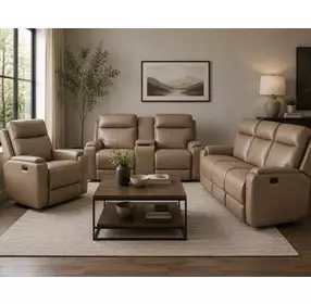 Bryluxe Tuscan Tan Leather Lay Flat Power Reclining Living Room Set with USB Charging