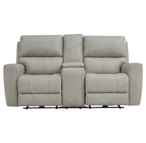 Laredo Cement Leather 77" Zero Gravity Power Reclining Console Loveseat with Power Headrest and USB Charging
