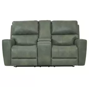 Laredo Sage Moss Leather 77" Zero Gravity Power Reclining Console Loveseat with Power Headrest and USB Charging