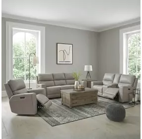 Laredo Cement Leather Zero Gravity Power Reclining Living Room Set with Power Headrest and USB Charging