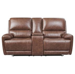 Highland Brown Coffee Leather 79" Zero Gravity Power Reclining Console Loveseat with Power Headrest and USB Charging
