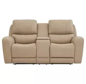 Bel Vista Taupe Leather 76" Zero Gravity Power Reclining Loveseat with Console and USB Charging