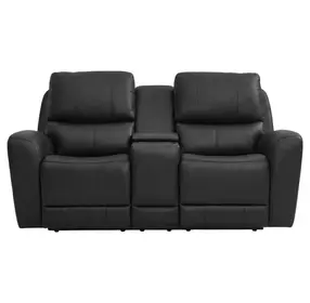 Bel Vista Black Leather 76" Zero Gravity Power Reclining Loveseat with Console and USB Charging