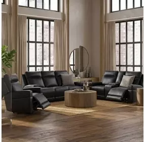 Valley Black Leather Zero Gravity Power Reclining Living Room Set with Power Headrest and USB Charging