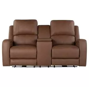 Aria Brown Havana Leather 71" Zero Gravity Triple Power Reclining Loveseat with Console and USB Charging