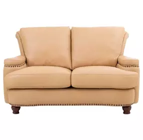 Hutton Tan Fawn Leather 63" Loveseat with Nailhead Trim
