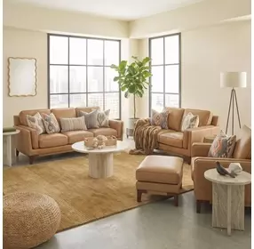 Prescott Carmel Saddle Leather Living Room Set