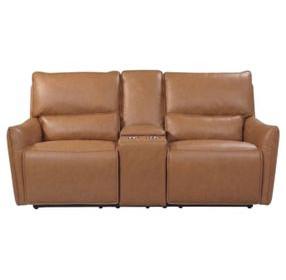 Portland Desert Leather 73" Lay Flat Power Reclining Console Loveseat with Power Headrest and USB Charging